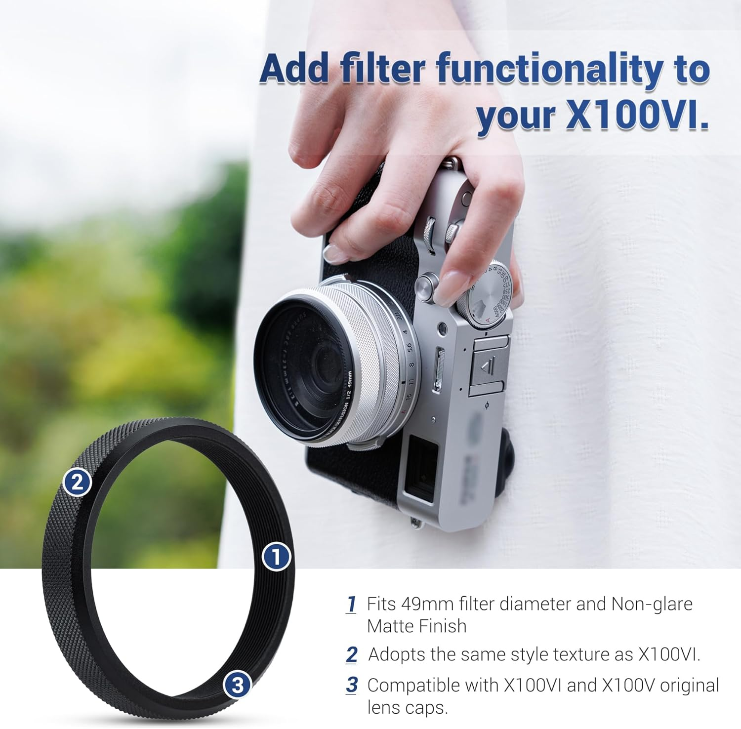 JJC AR-X100 49Mm Metal Lens Filter Adapter Ring for Fujifilm X100VI X100V X100F X100T X100S X100 X70 Camera Installing UV CPL ND Filter Lens Cap, Can Be Used with FLCP-49 Lens Cap image number 6