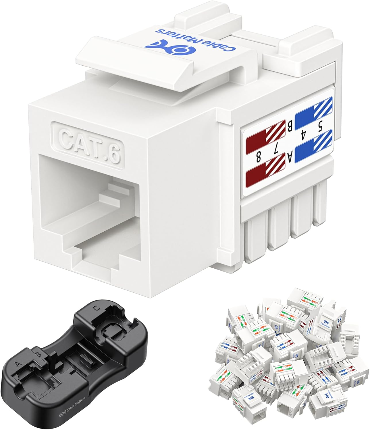Cable Matters [UL Listed] 25-Pack 10Gbps Cat6 Keystone Jacks, RJ45 Keystone Jack, Ethernet Modular Jack in White with Punch-Down Stand for Patch Panel and Wall Plate - White