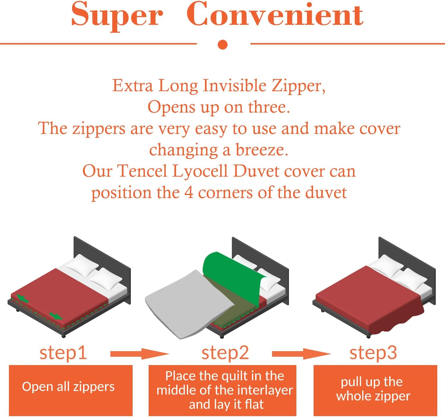 VEJESIME Duvet Cover Set, 3 Sided Zipper Duvet Cover, 100% Cotton Duvet Cover 3 Pieces with One Duvet Cover,Two Pillowcase, Triple-Zip System for Simple Changing Duvet Cover (King+2Pillw Shams) image number 4