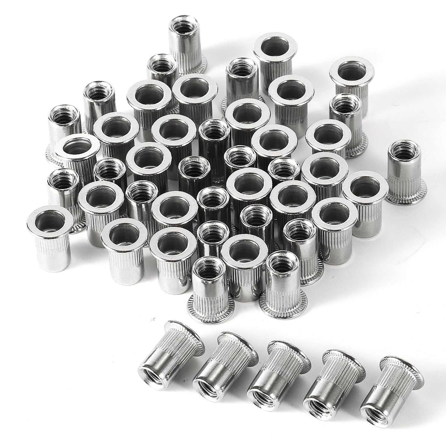 50Pcs 1/4-20Rivet Nuts, Stainless Steel Insert Nut Nut Insert Assortment Clinching Pressure Rivet Nut for Automotive Electrical and Industrial Products image number 5