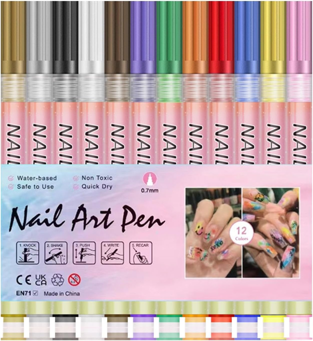 Nail Polish Pens, Acrylic Nail Pens, Nails Art Markers, Quick Dry Pen with Vibrant Colors and Fine Tips or Home Use, Beauty Salons, or Creative Expression image number 2