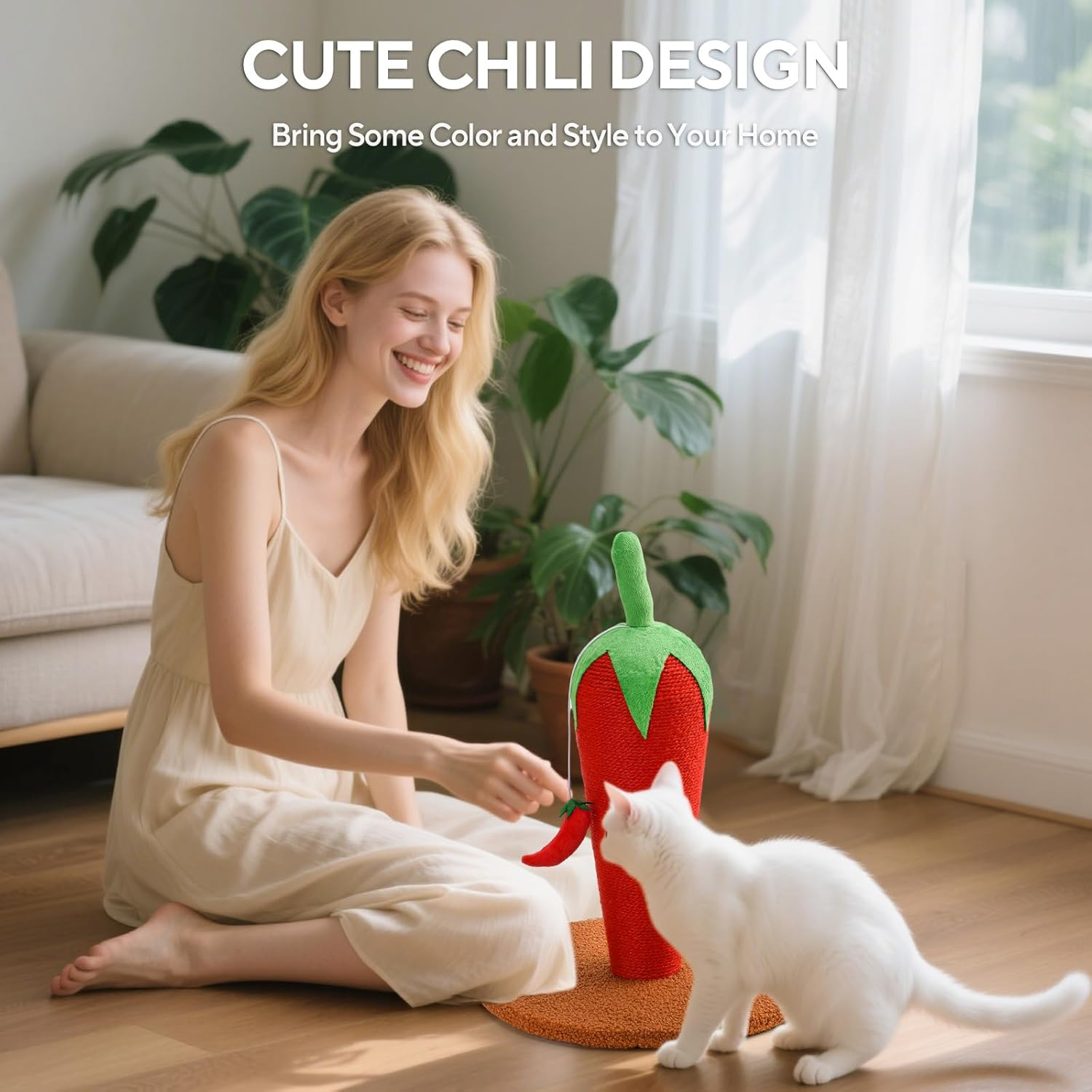 LIFLIX Chill Cat Scratching Post, Cute Sisal Cat Scratcher with Dangling Toy, Scratching Post for Indoor Cats and Kittens image number 2