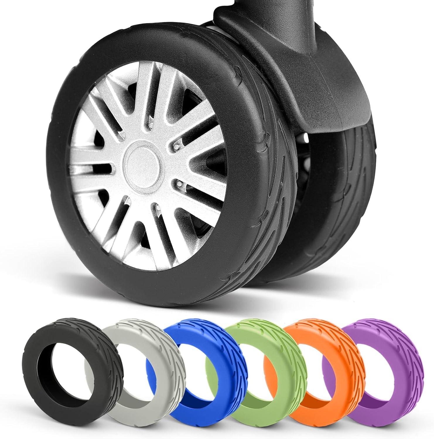 TSJLIKI 8-Pack Upgrade Luggage Wheel Covers, Wear-Resistant & Anti-Noise Silicone Protectors for 5-6Cm Spinner Wheels, Universal Fit for Carry-On Suitcase (Purple)