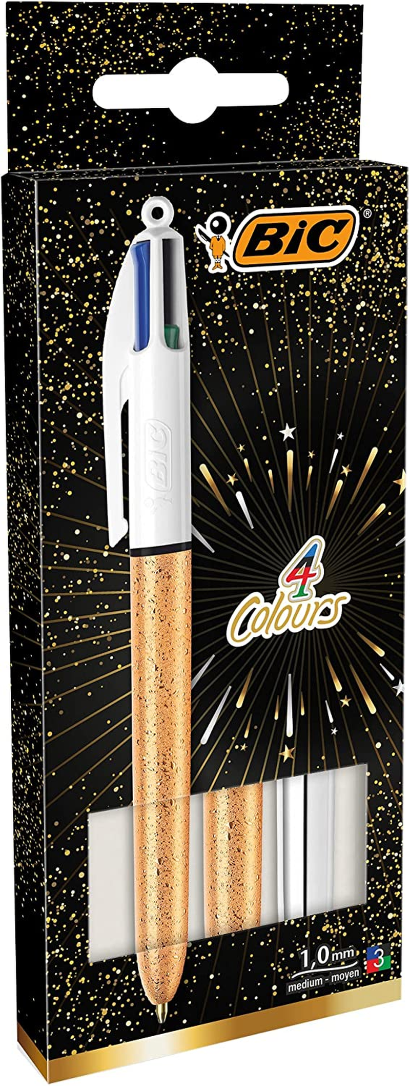 BIC 4 Colours Ball Pens Medium Point (1.0 Mm) - Assorted Barrel Colours (Gold Frozen Textured and Silver), 3 Count (Pack of 1)