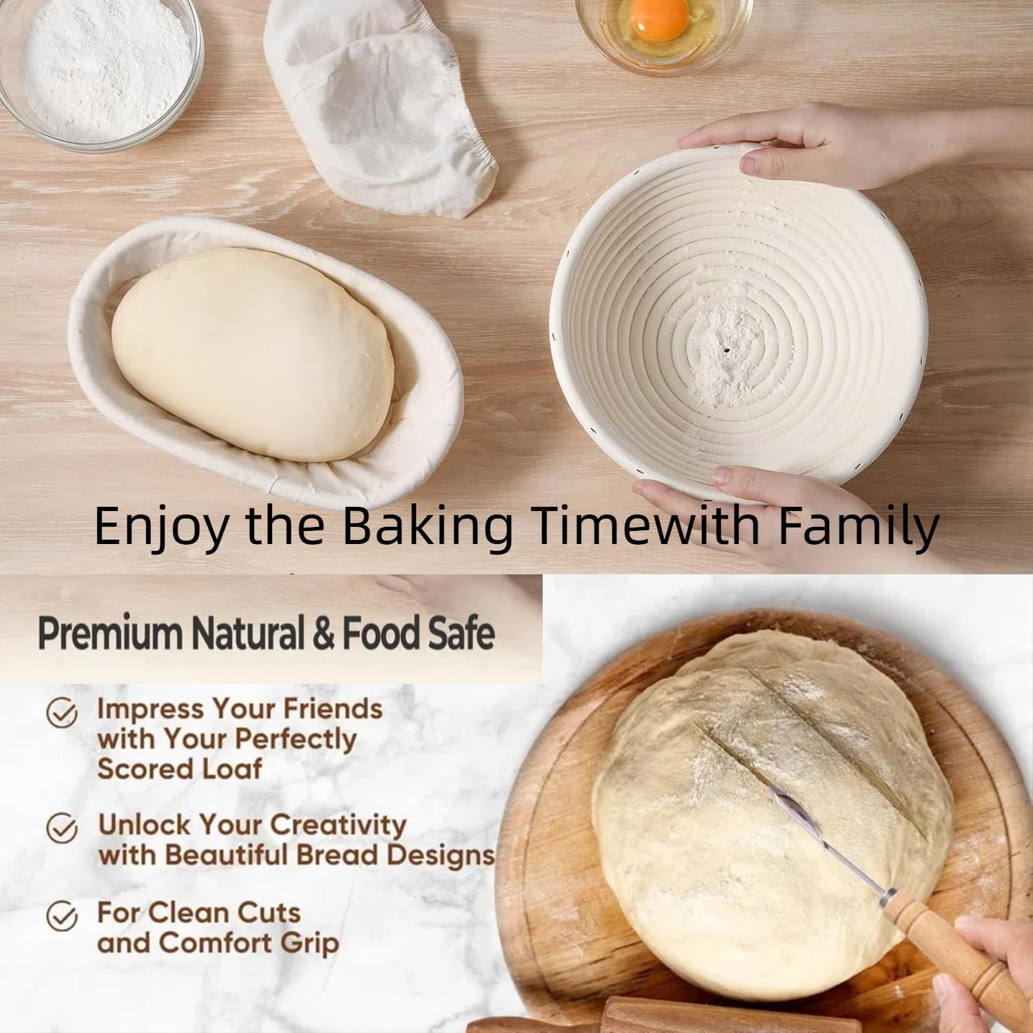 Banneton Basket Set, Complete Sourdough Baking Kit with 9'' round and 10'' Oval Proofing Bowls Bread Baskets, Sling, and Other Bread Making Supplies Tools - Ideal for Artisan Bread image number 1