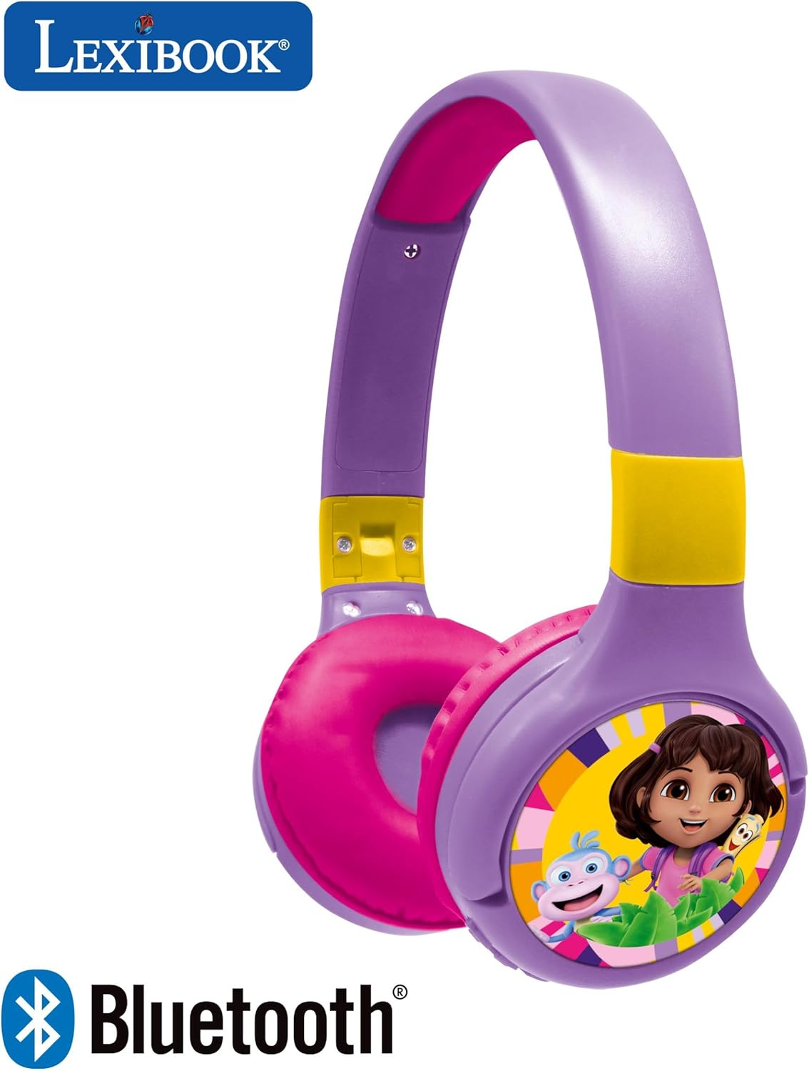 LEXIBOOK, Dora the Explorer, 2-In-1 Bluetooth & Wired Headphones with Microphone and Control Button, Foldable and Adjustable, Long-Lasting Rechargeable Battery, HPBT010DORLXB image number 1