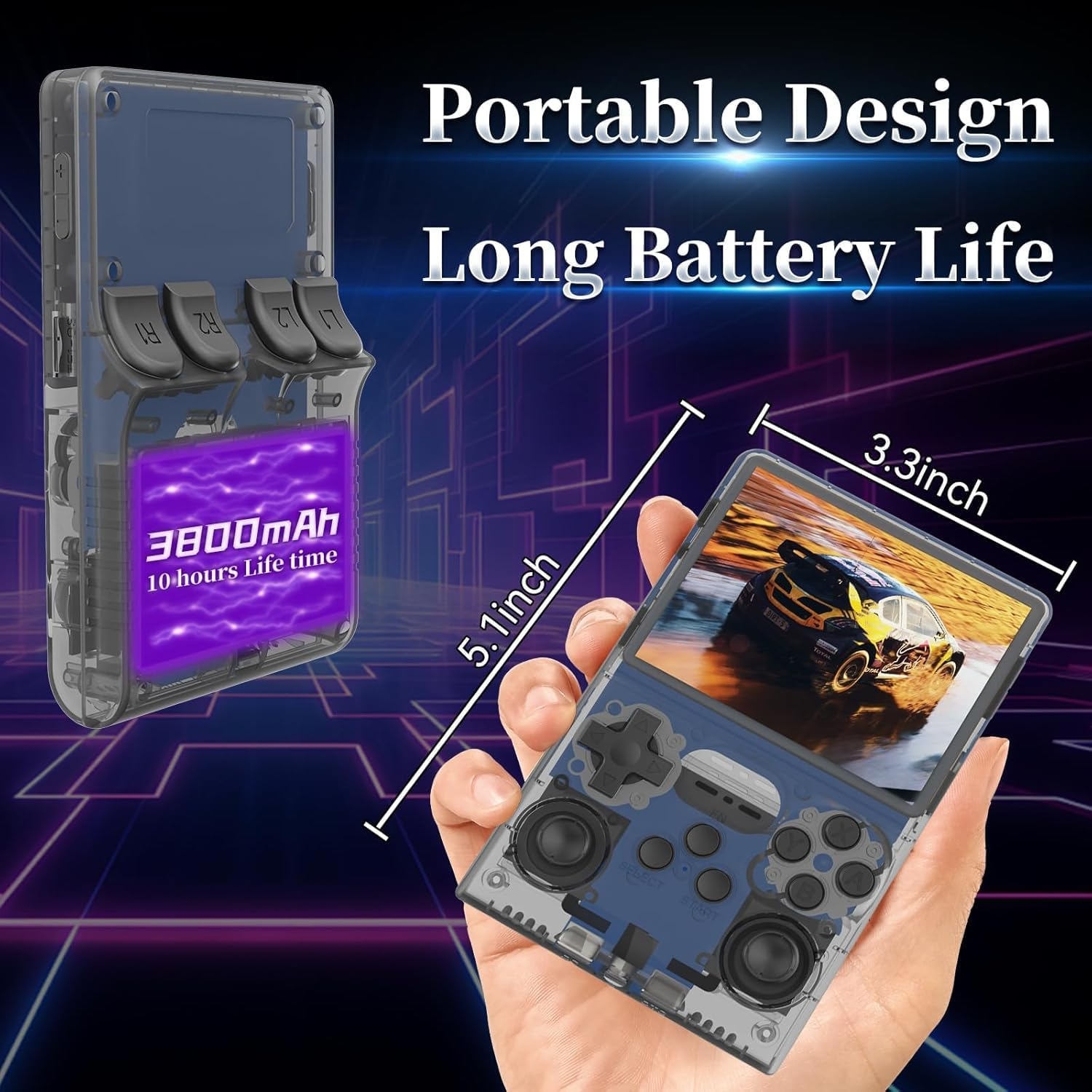 R40S Pro Handheld Game Console, 30000 HD Games Mini Portable Video Game Console, 3.5-Inch IPS Screen,256Gb Memory,Built in 45 Emulators,3800Mah Battery (Transparent Gray 256GB) image number 4