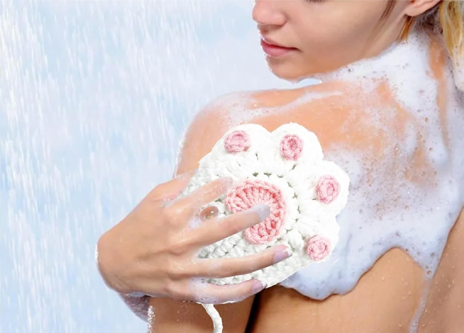 Handmade Crocheted Cat Claw Paw Soap Bags, Natural Cotton Soap Savers for Bar Soap, Foaming and Drying the Soap (Brown) (White and Pink Paw) image number 4