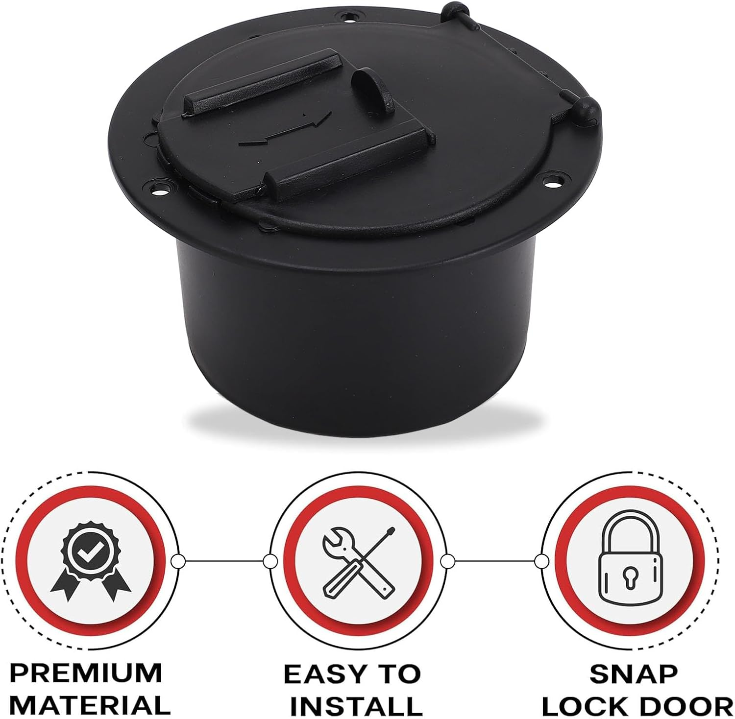 Round Cable, Snap on Cover, Made of ABS, Fits 2-3/4 Dia. Hole, for RV Trailer Motorhome, Uv-Stabilized Plastic, Snap Lock Door, Accepts up to 50 Amp Cord image number 5