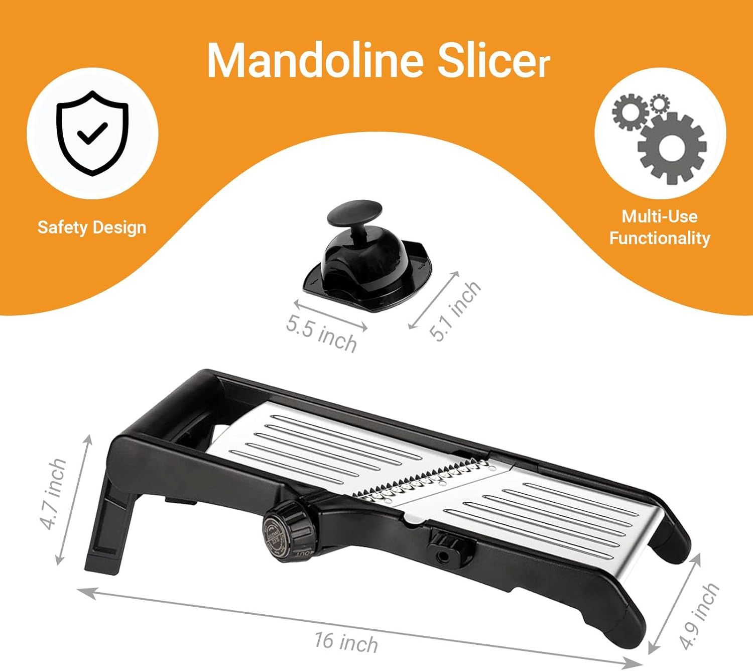 Anowker Multi Purpose Adjustable Handheld Mandoline Slicer for Kitchen, Stainless Steel Onion Cabbage Potato Vegetable Food Slicer with Cut-Resistant Gloves image number 4