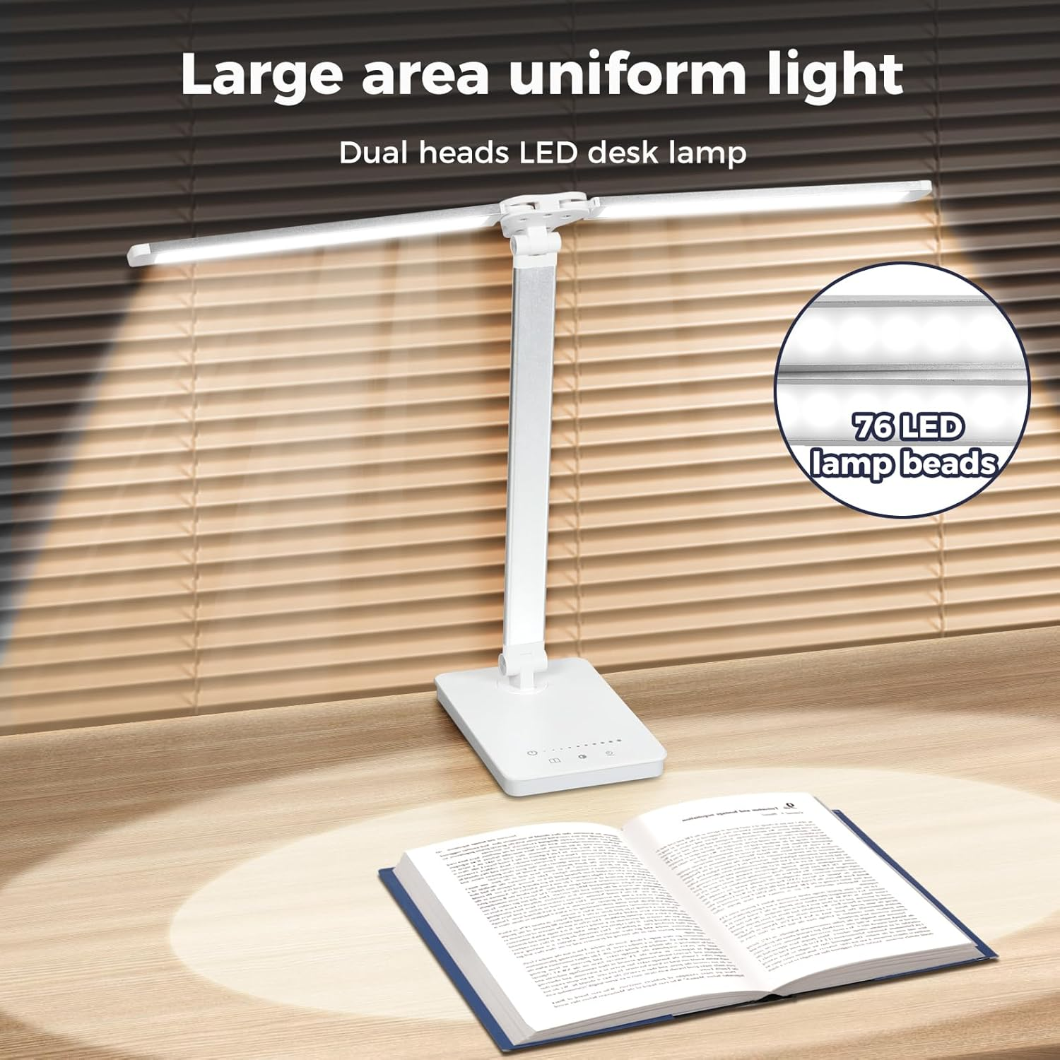 Emitto Desk Lamp for Home Office, Light Eye Caring Foldable Adjustable, USB Rechargeable Reading Light,Touch Control with 5 Color Modes&10 Brightness Level, for Kids Reading Studying, White image number 3