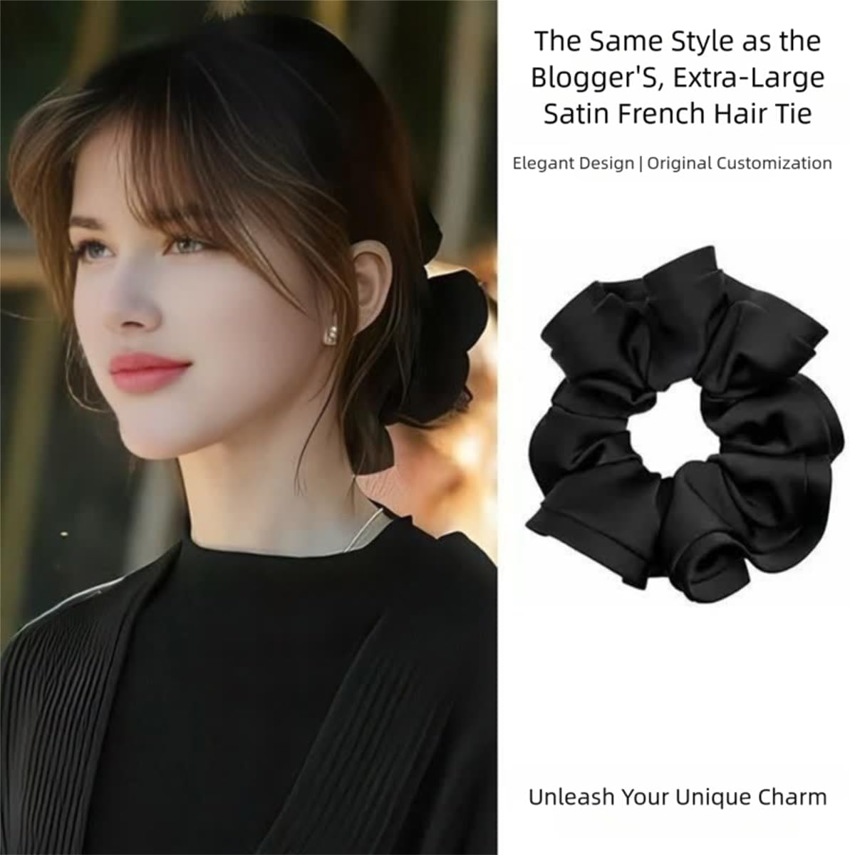 Pack of 3 Hair Bobbles Scrunchies for Women French Hair Accessories Retro Satin Elastic Thick Bands Hair Clip Hair Ties image number 2