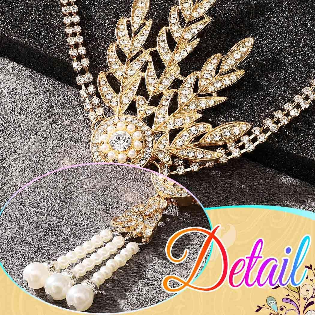 GORTIN 1920'S Flapper Headband Leaf Rhinestone Headpiece Pearl Headdress Bridal Hair Accessories Head Chain for Women - Sliver image number 4