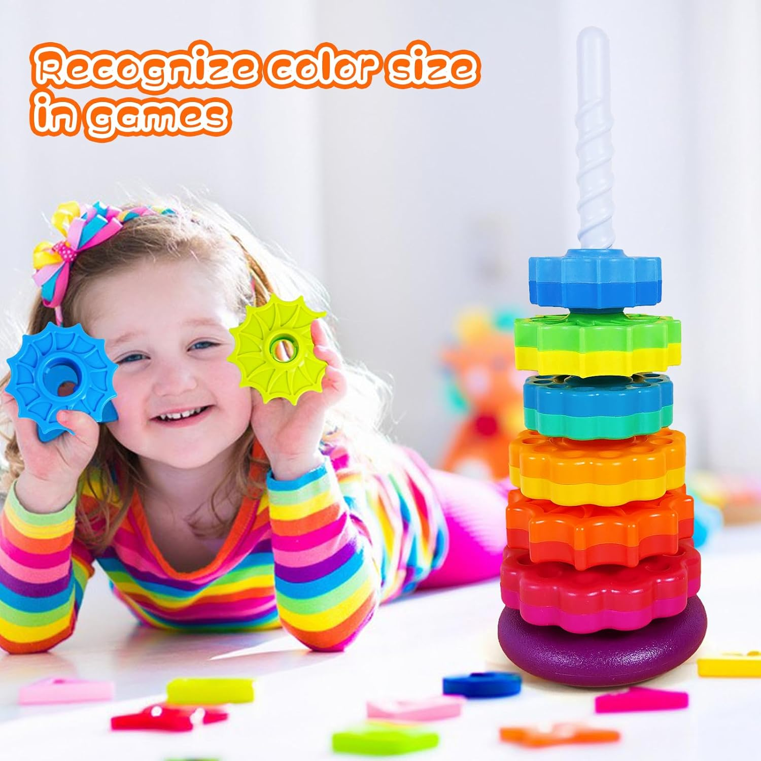 Peeokuo Baby Spin Stack Toy,Premium Stacking Toy for Kids,Baby Spinning Toy,Stacking Toy for Babies and Toddlers,Educational Toddler Learning Toys,Autism Spin Stack Toys,Rainbow Spinning Wheel Toys image number 5