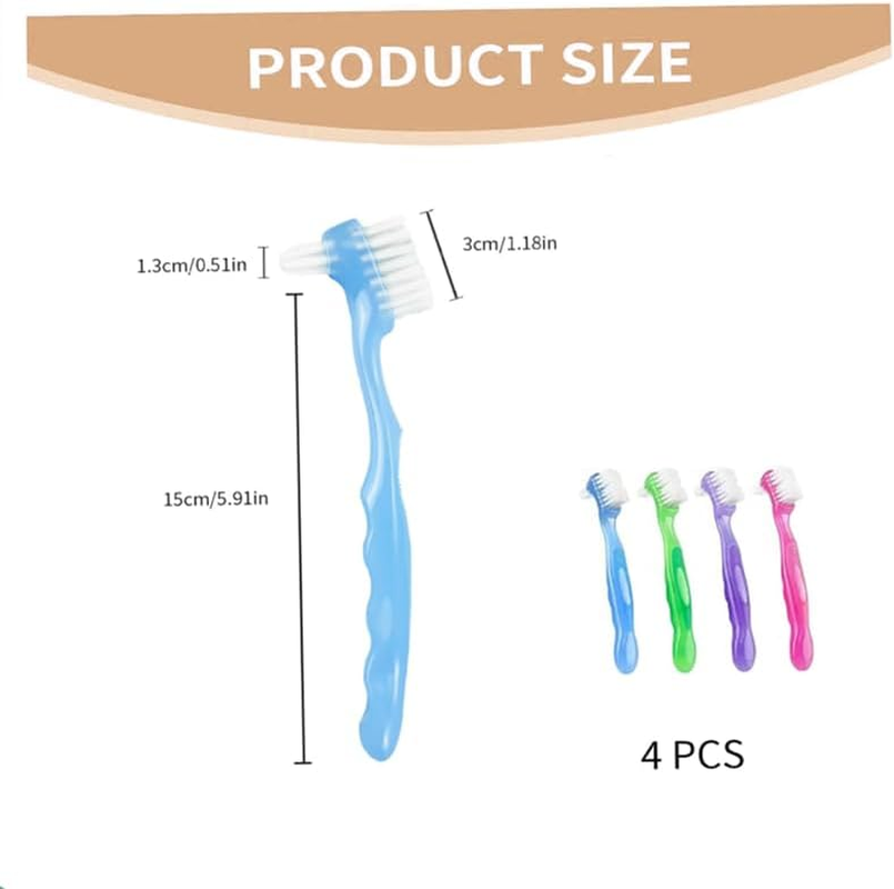 Denture Toothbrush with Dual Heads, 4Pcs Hard Denture Brush Double Sided Toothbrush, Dual Head Denture Toothbrush with Hard Bristles image number 2