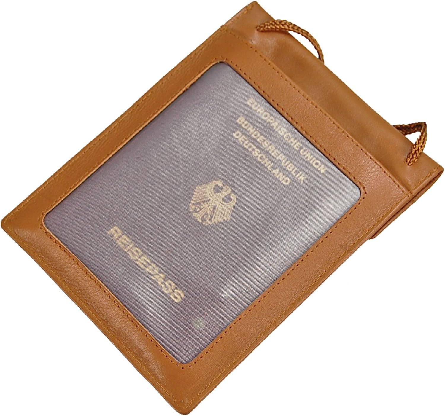 BOCCX Gobago 10019 Large Neck Pouch Soft Leather with Transparent Compartment Security Wallet for Passport Chest Pocket Natural, Natural, M, Neck Pouch