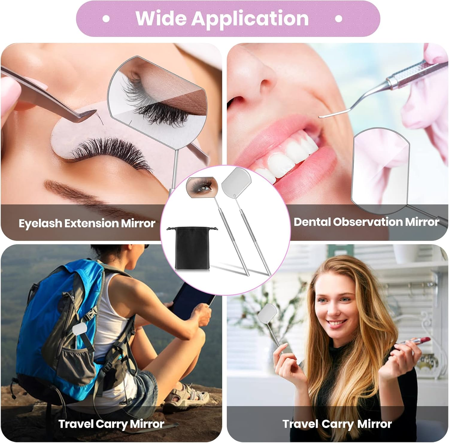 1 PCS Large Lash Mirror for Eyelash Extension Supplies+1 PCS Storage Bag,Stainless Steel Light-Weight Detachable Eyelash Mirror for Extensions,Makeup Inspection Mirror for Lash Tech Supplies(Silver) image number 2