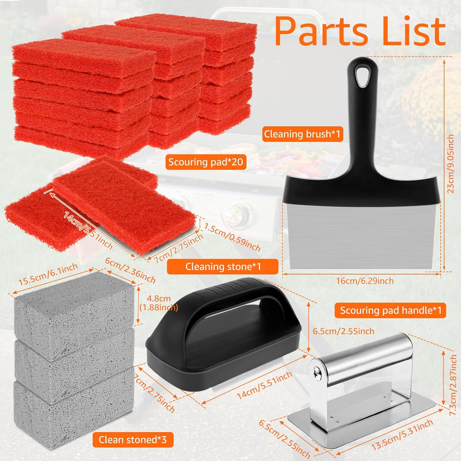 26Pcs Griddle Cleaning Kit Practical Flat Top Grill Cleaner Kit with Handle Scouring Pads Griddle Scraper and Pumice Stone Multifunctional Cleaning Kit Grill Cleaner Kit for BBQ Greasy image number 6