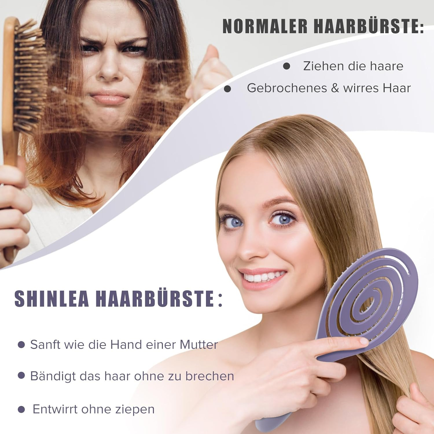 SHINLEA Hair Brush without Pulling, Scalp Massage Brush, Detangler Brush for Women, Men & Children, Detangling Brush Also for Curls and Long Hair (Purple) image number 4