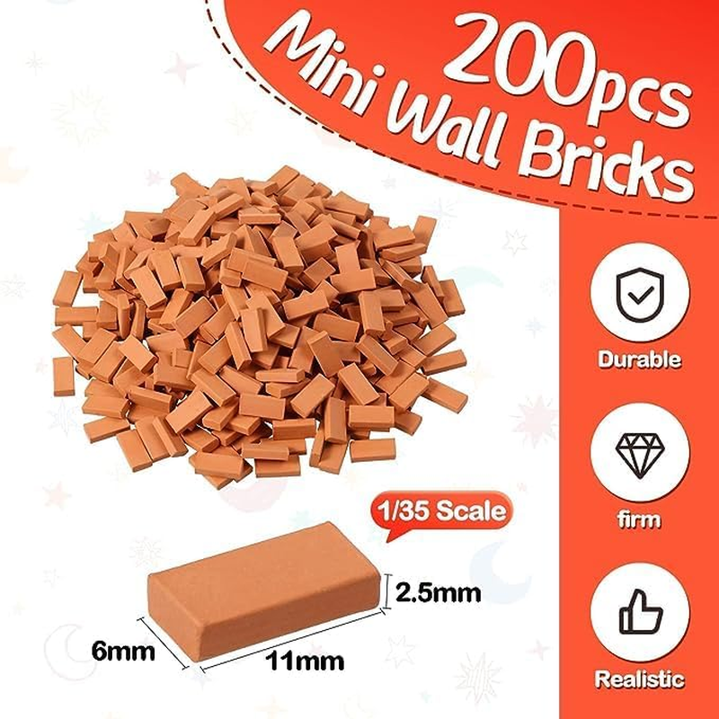 1/35 Scale 200 PCS Mini Bricks Tiny Bricks for Landscaping Red Miniature Bricks Model Brick Wall Small for Crafts Realistic Fake Mini Blocks image number 4