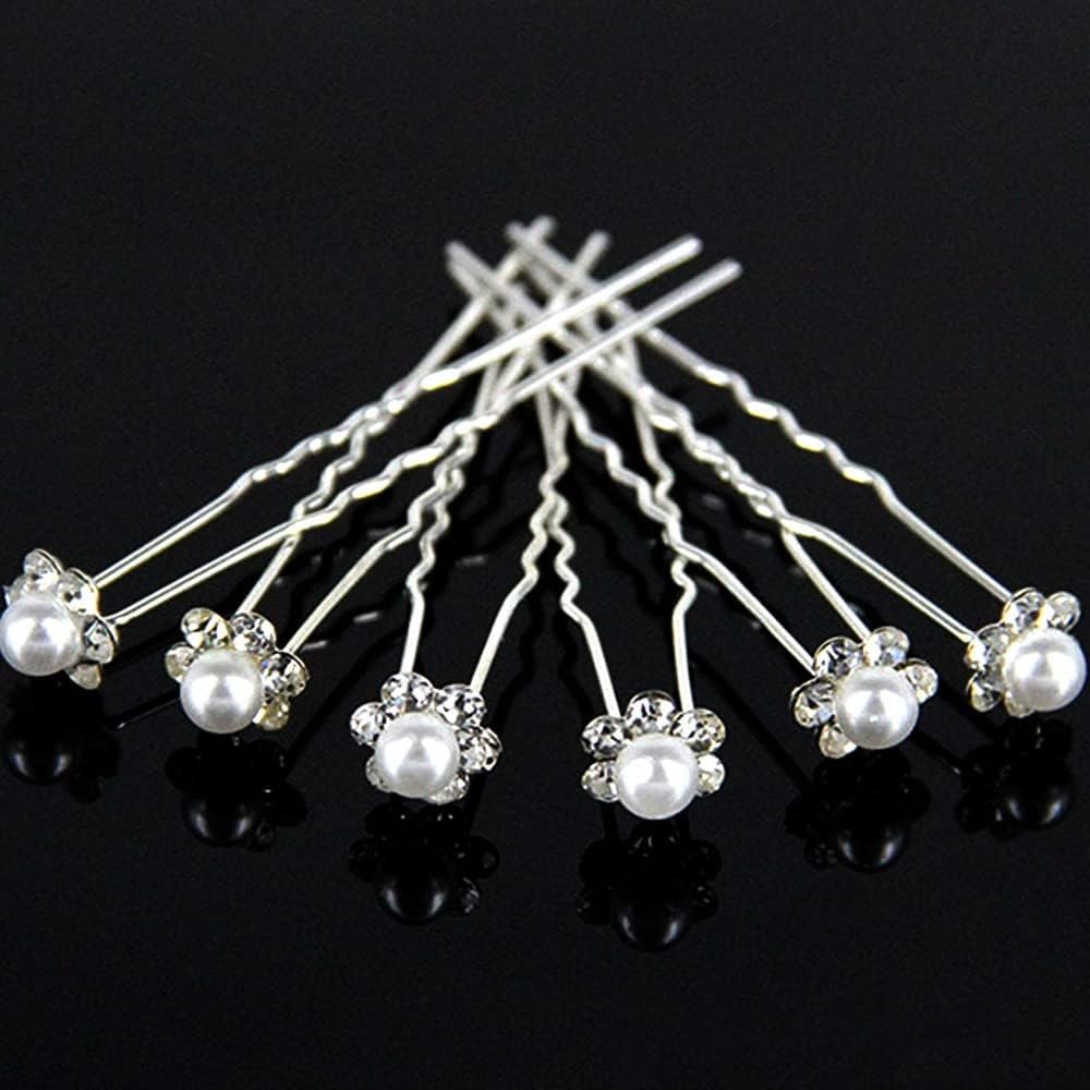 KINDOYO Bridal Wedding Hair Pins - U Shaped Hair Pins Pearl Hair Pins Rhinestone Hair Bun Pins Flower Hair Clip Hair Accessories for Women Girl - Style B(20PCS) - Style B(20Pcs) image number 3