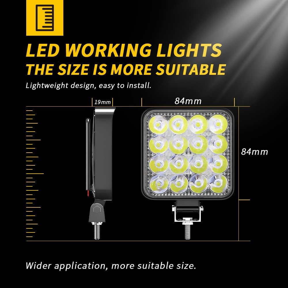 LED Pod Work Light Bar Flood 16 LED 6000K White 12V for Tractor Truck Pickup Golf Cart Lawn Mower Boat Marine Waterproof IP68, Pack of 2 image number 3