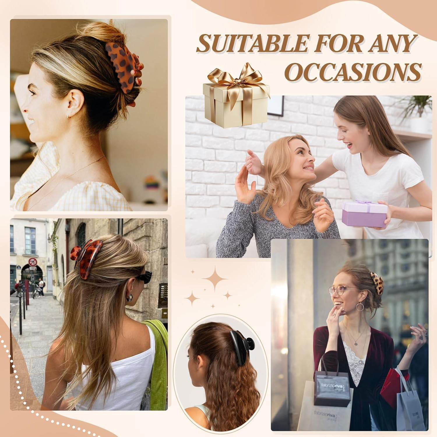 Set of 3 Leopard Hair Clips Made of Black Plastic for Women 7 Cm X 4 Cm image number 2