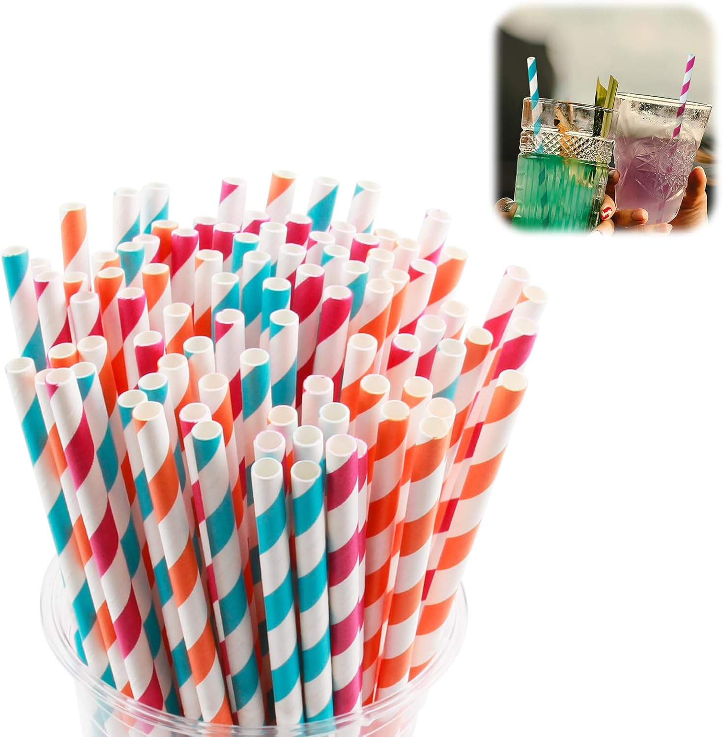 Bushhaven 200 Count Bulk Biodegradable Paper Straws in Assorted Colors, Plastic Free Eco-Friendly Straws for Parties, Celebrations, Events, Cocktails, Juice, Smoothies, Milkshakes, Coffee and Soda image number 4