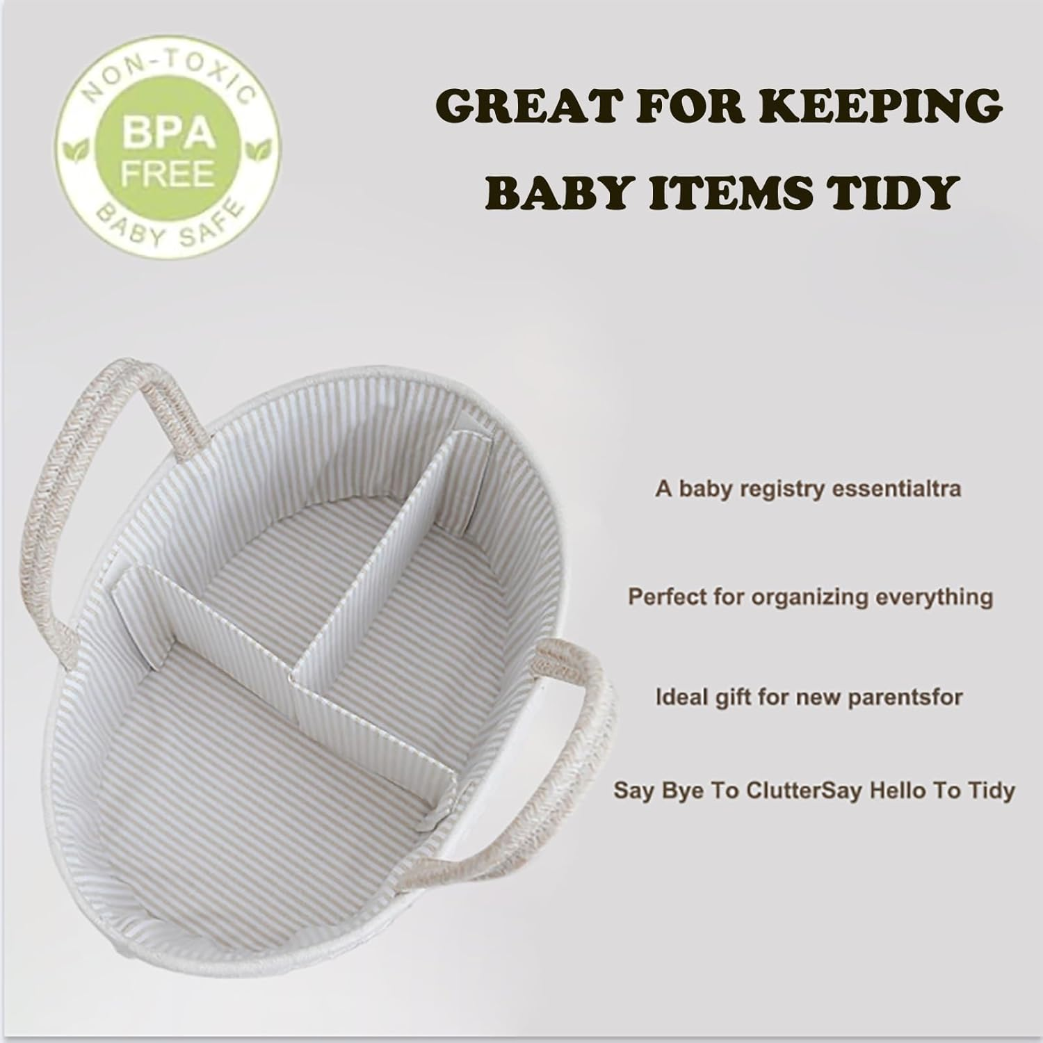 LISNSMY Baby Nappy Caddy Diaper Caddy Organizer, Baby Storage Basket for Diapers and Wipes, with Removable Inserts, Bohemian Portable Nursery Diaper Organize, 38 &times; 25 &times; 17 CM (Khaki) image number 2