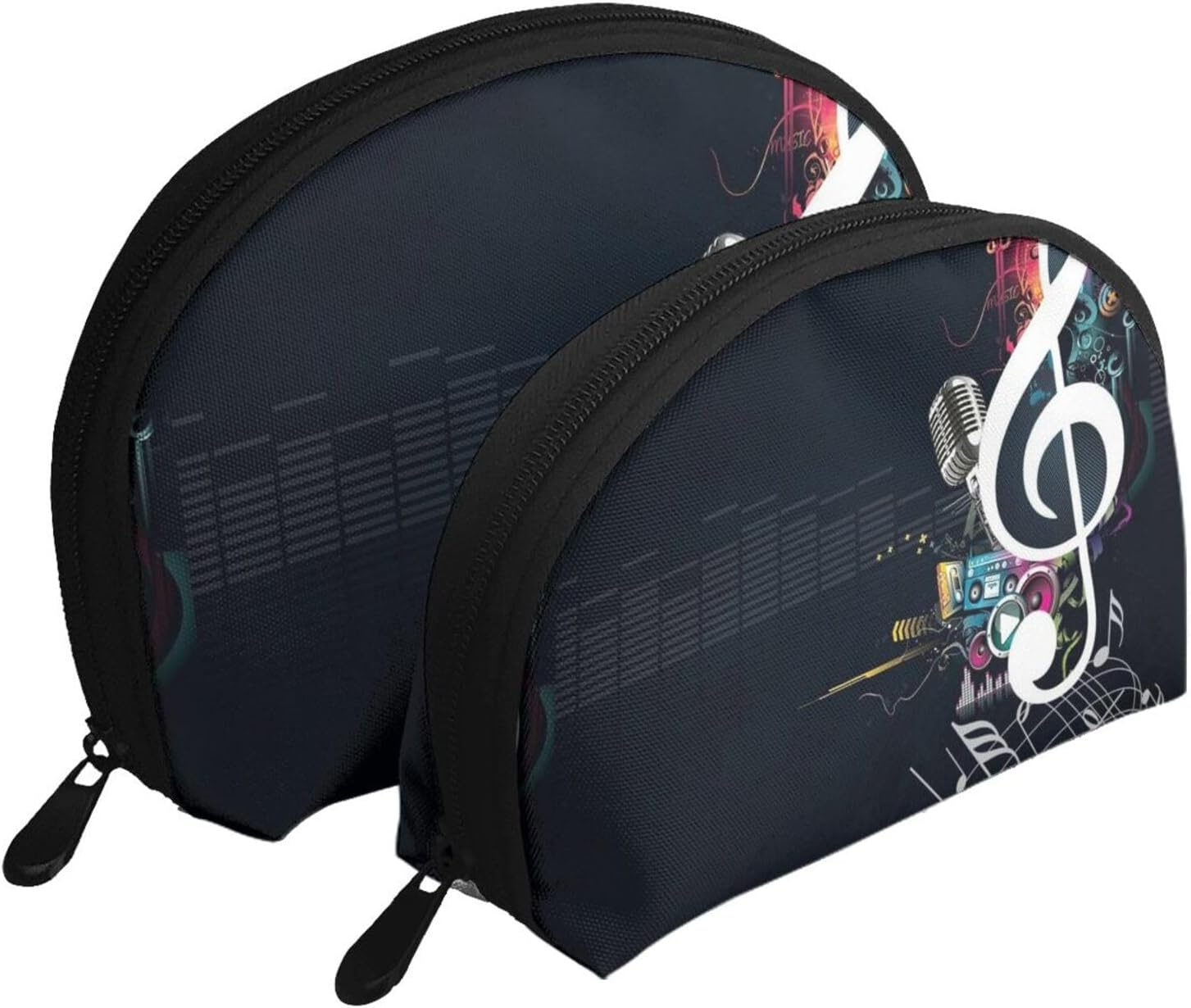 Cozimangoe Coin Pouch Makeup Bags Set, 2 Piece Shell Shape Cosmetic Bag with Pockets for Daily Travel Handbag Lipstick Keys Toiletry, Personalized Abstract Music image number 5