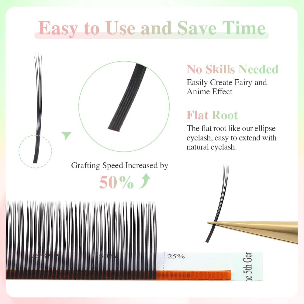 NAGARAKU Bouquet Eyelashes Extensions Air Series Premade Volume Spike Lashes 0.07Mm C Curl 8Mm-15Mm Mix Length Roots with Light Glue Fan/Wet Set/Anime/Manga Styles Lashes