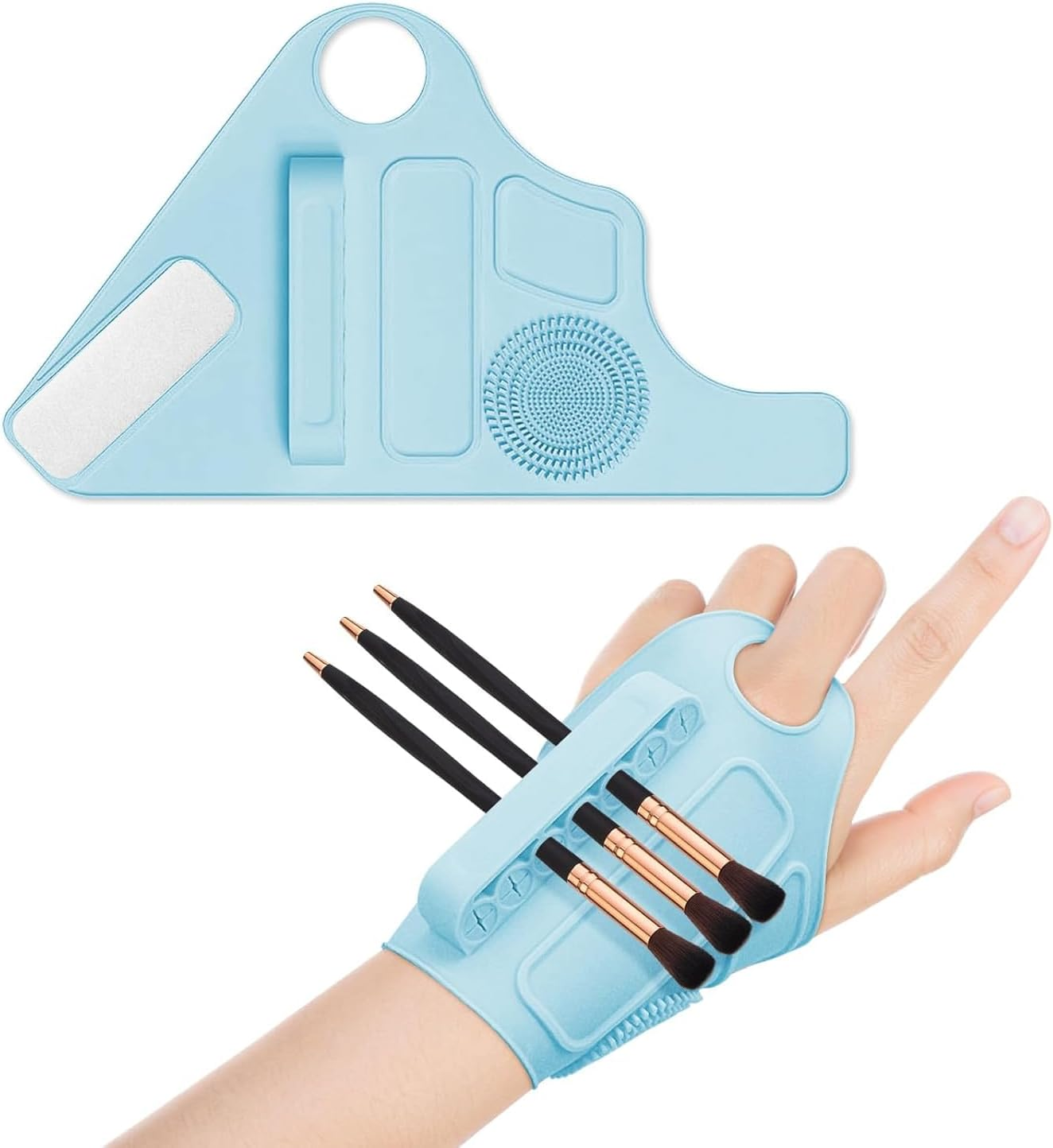 Dannisly Makeup Mixing Palette Wrist Strap,Foldable Makeup Brush Storage Palette,Silicone Hand Wrist Makeup Mixing Tray Draw Assistance Tool for Small to Medium Brush image number 2