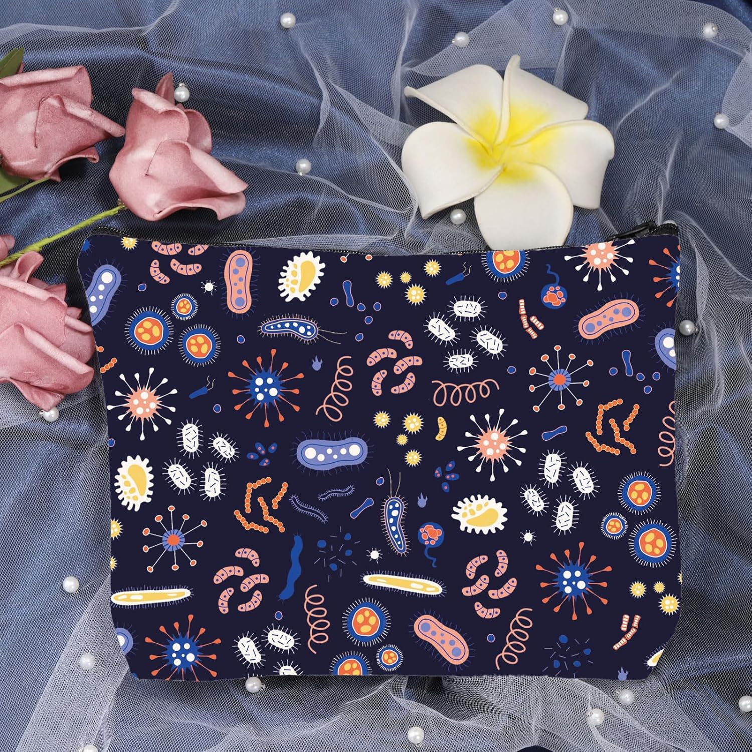 LEVLO Microbiology Bacteria Makeup Bag Science Art Biologist Reusable Book Cosmetic Bag Gift for Teacher, Microbiology, Daily image number 1