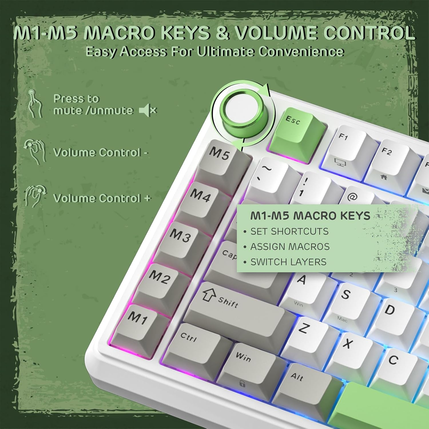 RK ROYAL KLUDGE L75 Gasket Mount Mechanical Keyboard W/Knob/Macro Keys & Touchable Nameplate, Tri-Mode BT/2.4G/USB-C 75% TKL Wireless Keyboard, Hot Swappable, Pro Software, Massive 8000Mah Battery