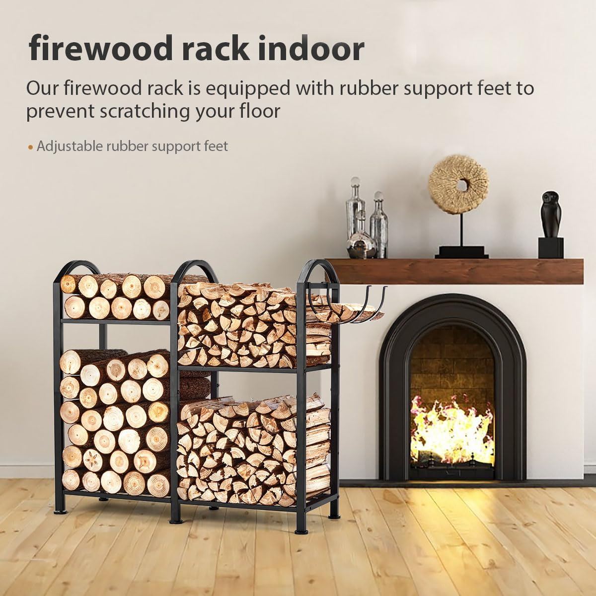 Firewood Rack Indoor with Hooks, 31Inch Firewood Rack, Log Holders for Firewood Outdoor, Fireplace Wood Holder Indoor, Adjustable Small Fire Wood Storage image number 4