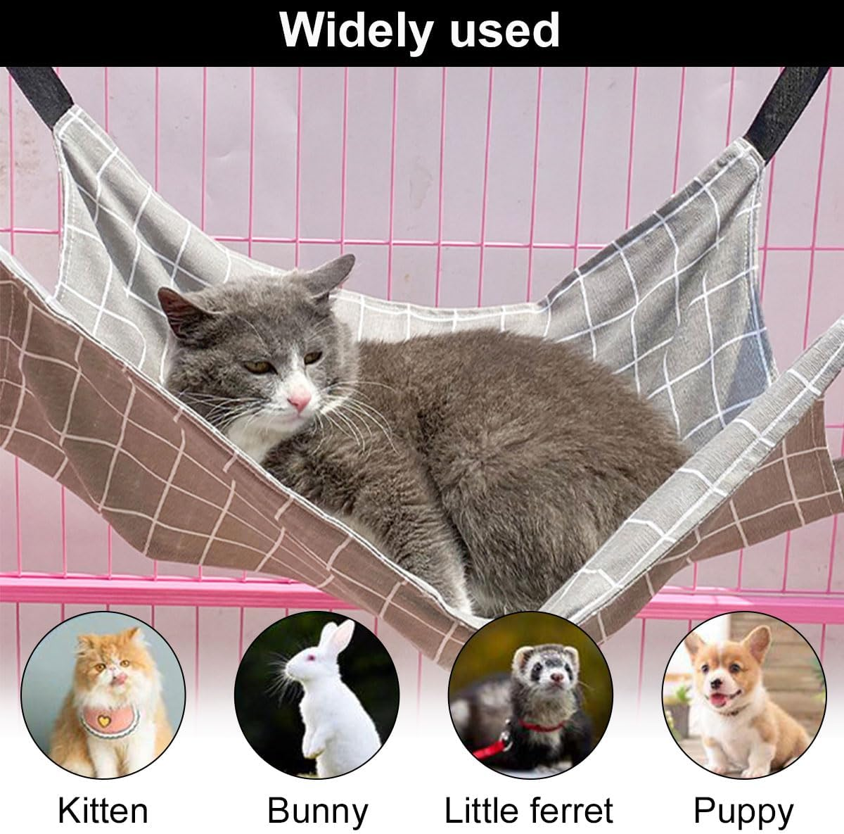 Cat Hammock, Pet Cage Hammock, Pet Hammock, Cat Swing, with Adjustable Straps, Suitable for Pets Weighing No More than 9 Kg (57 X 47 Cm) image number 3