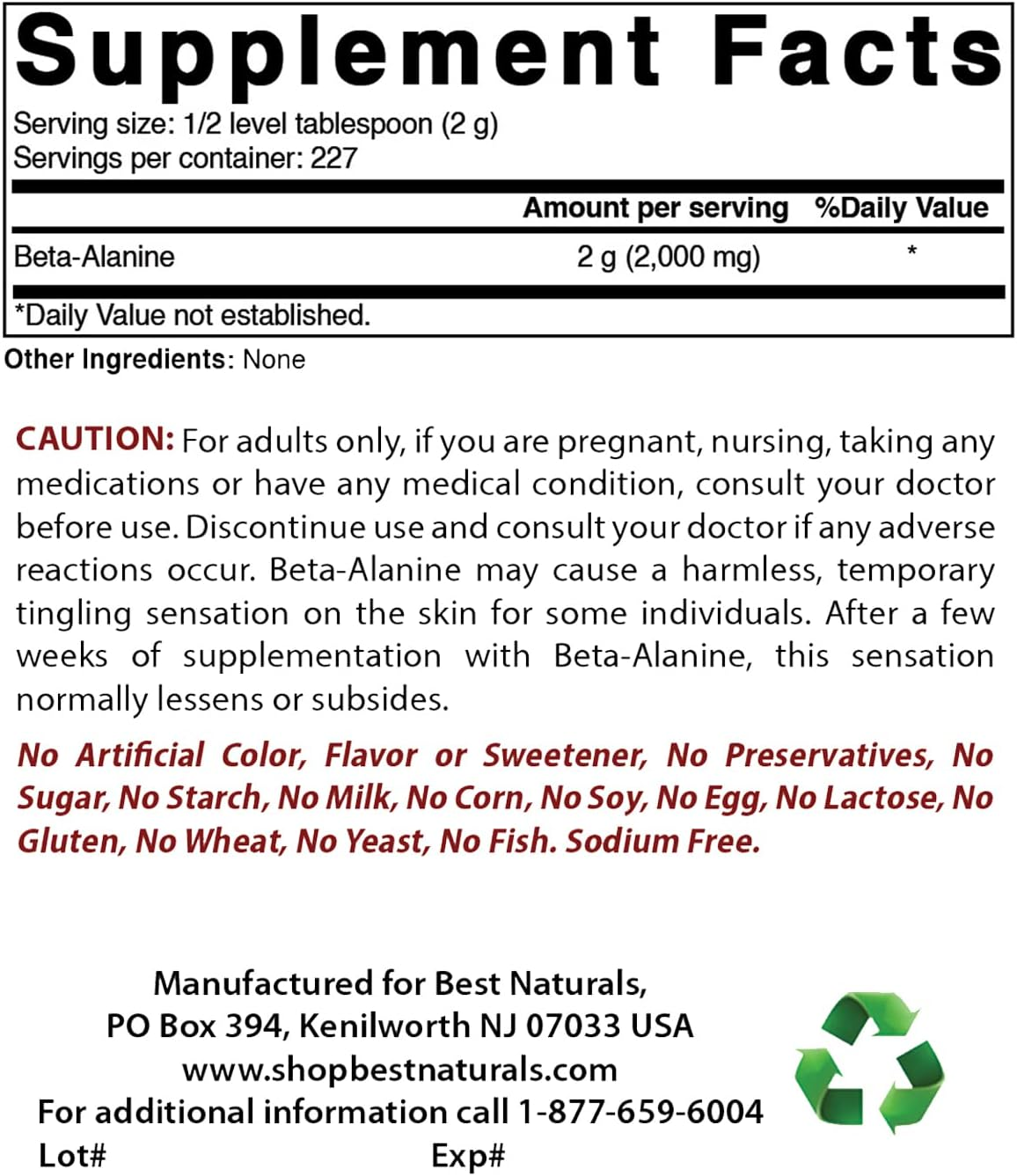 Best Naturals Beta Alanine Pure Powder 1 Pound (1 LB (Pack of 3)) image number 2