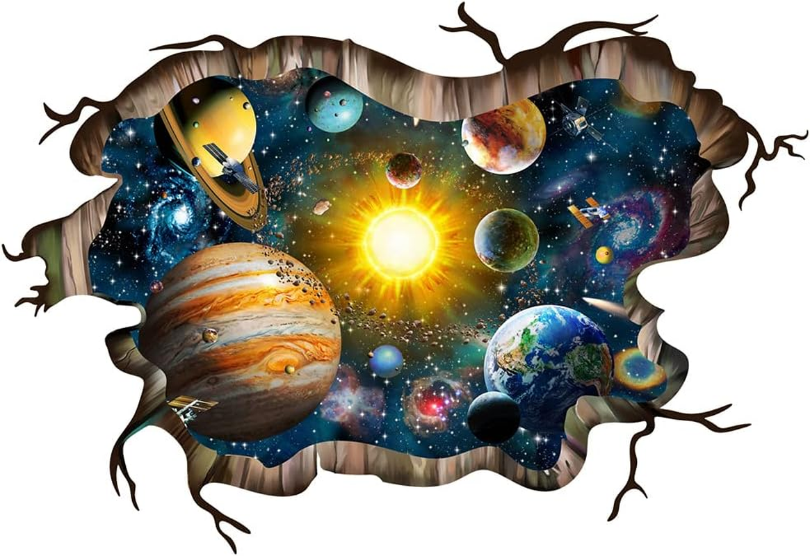3D Galaxy Planets Wall Decals Smashed Solar System Wall Sticker 31.5X47.2Inch Cracked Outer Space Removable Vinyl Wall Clings for Ceiling Floor Living Room Bedroom Decoration image number 3