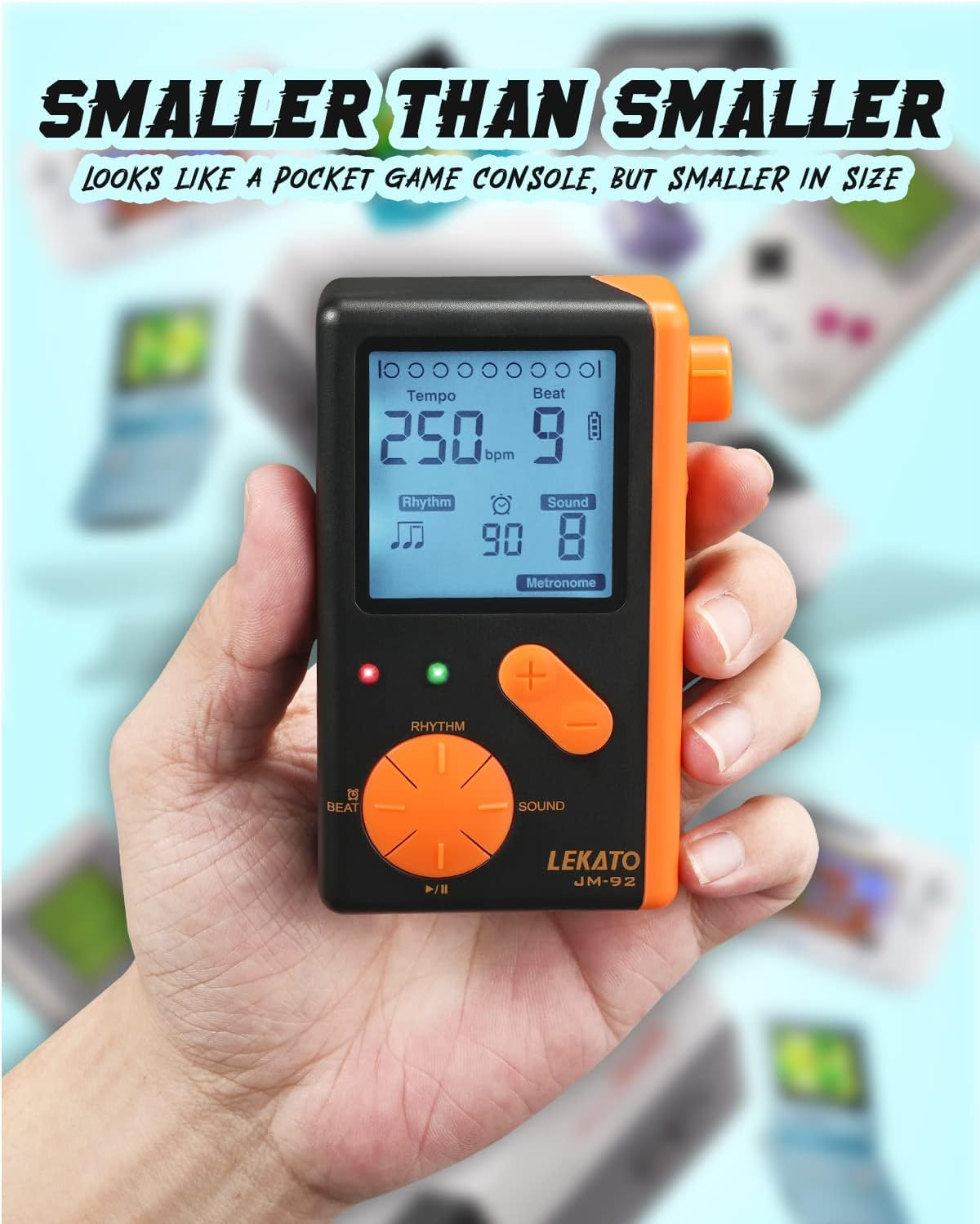 Electronic Digital Metronome for Piano Guitar Drum Ukulele Practice, Metronome with Timer, 8 Beat Tones, Tone Generator for All Instruments, Black Orange, by LEKATO