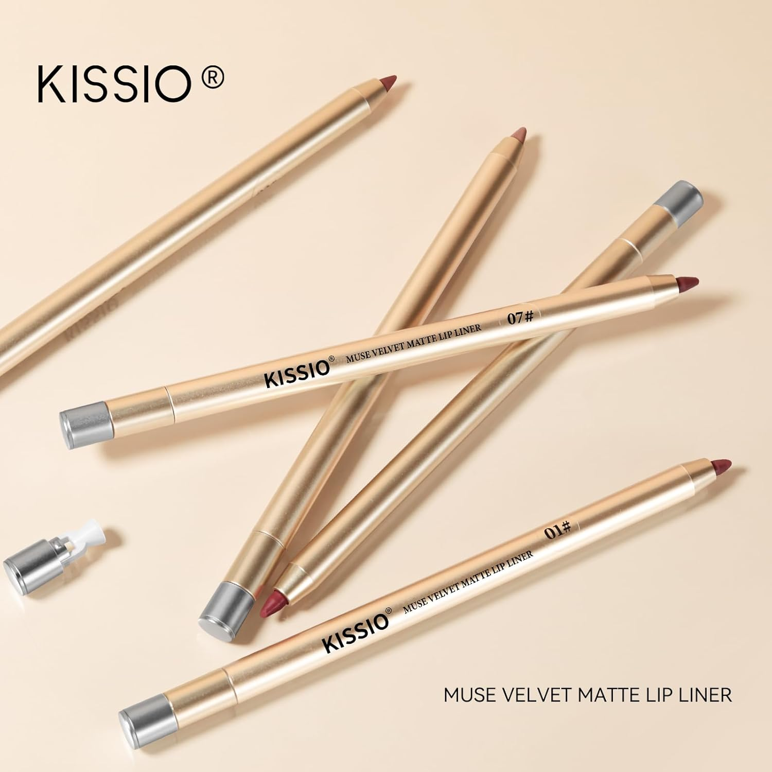 KISSIO Lip Liner,Creamy Lip Pencil,Long Lasting Lip Liner with Sharpener,Matte Finish,Smooth and Soft,Non-Dry,Easy to Use,Cruelty Free,Whisper image number 1