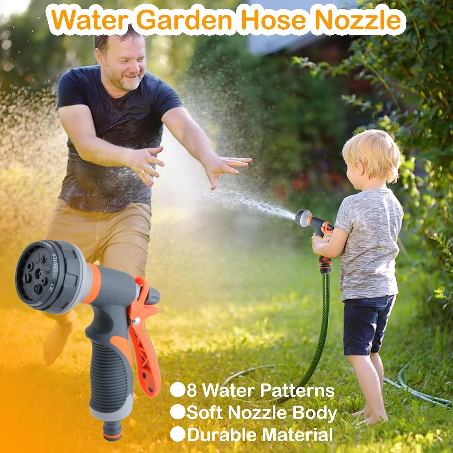KEWAYO Garden Hose Nozzle Sprayer, Heavy Duty Metal High Pressure Water Gun,9 Adjustable Watering Patterns Suitable for Watering Plants Washing Cars and Showering Pets image number 6