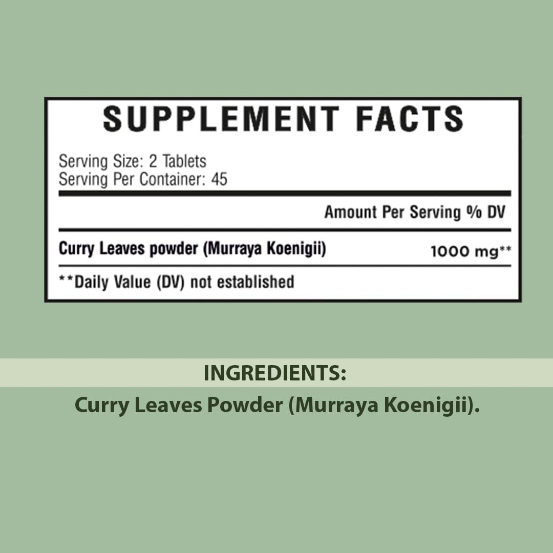 Minature Curry Leaves Tablet (Murraya Koenigii) | Pure & Natural | Free from Chemical & Preservative| Plant Based Gluten Free |90 Tablet, 45 Days Supply 1000Mg image number 5
