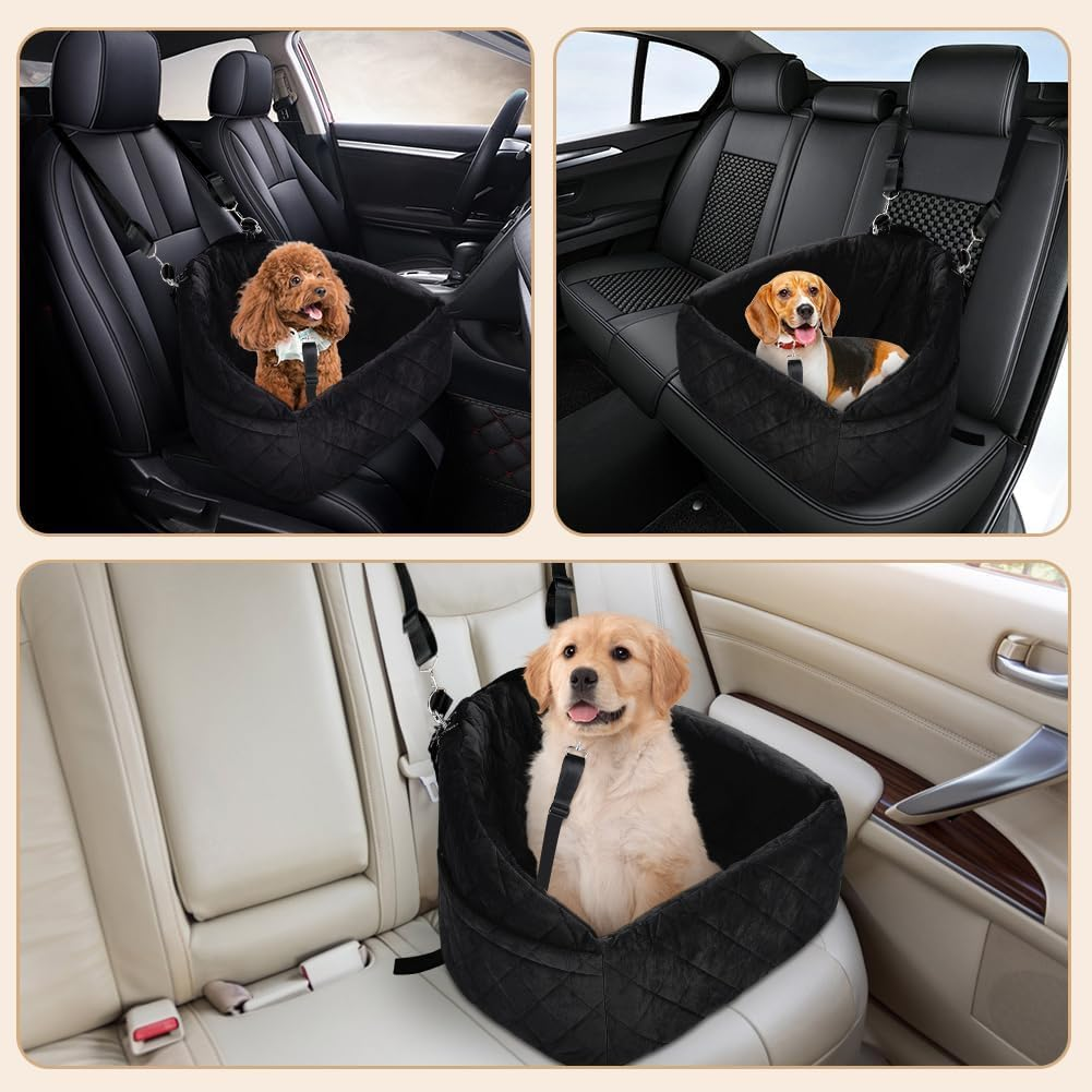 Dog Car Seat for Small and Medium Dogs,Car Seat for Dogs Removable and Washable Dog Booster Seat under 30Lbs, Pet Car Seat Travel Bed with Storage Bag and Dog Safety Belt (Black) image number 2