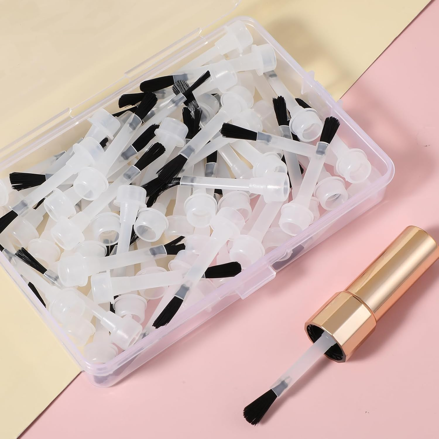 Ptwola Pack of 25 Disposable Replacement Brushes Dipping Powder Nail Art Brush Set with Fine Soft Bristles Nail Polish Brush Set with Handle for Home DIY Salon image number 2