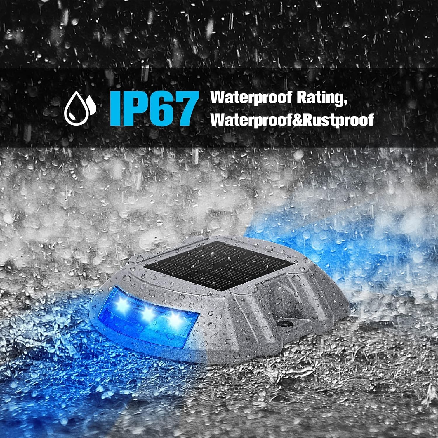 Solar Deck & Driveway Lights, 2-Pack Led IP67 Waterproof Outdoor Warning Step Lights for Garden Pathway Yard (White) (2, Blue) (4) image number 4