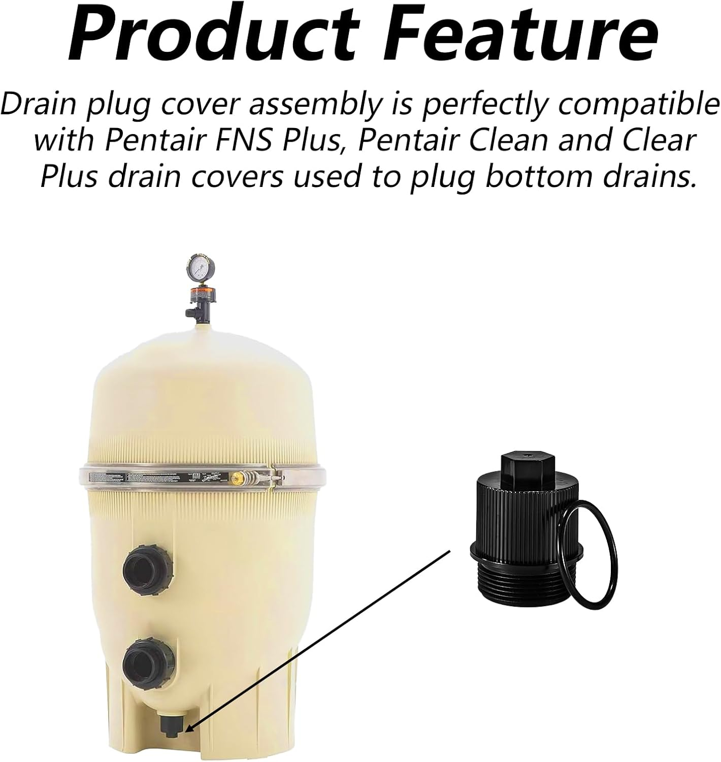 2Pcs 190030 Drain Plug Cap Assembly for Pentair FNS Plus/Clean and Clear Plus/Quad DE Filters, Pool Filter Drain Plug Replacement with O-Rings for Pool Maintenance Accessory image number 6