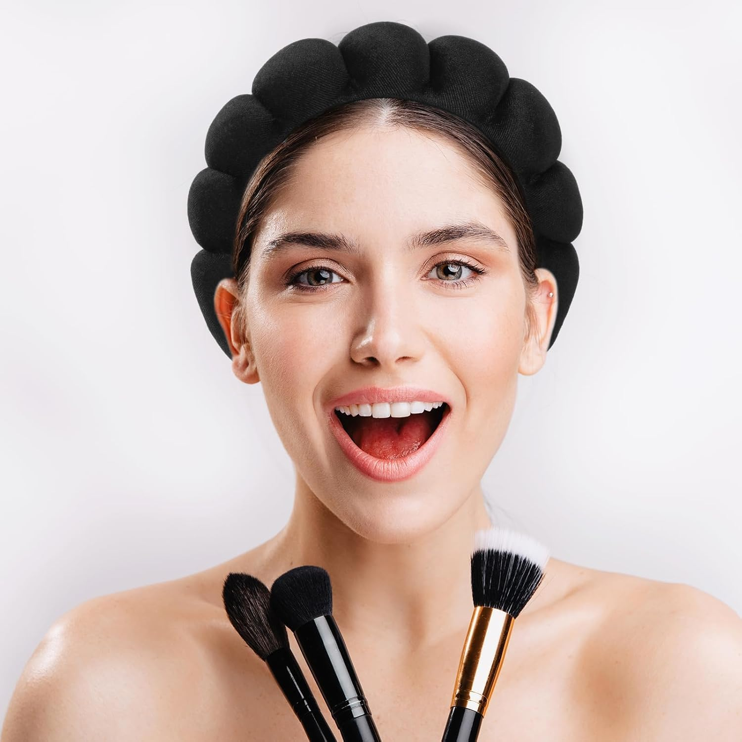 Bubble Headband, Make-Up Headband for Washing the Face, Make up Remover, Shower, Skin Care (Black)
