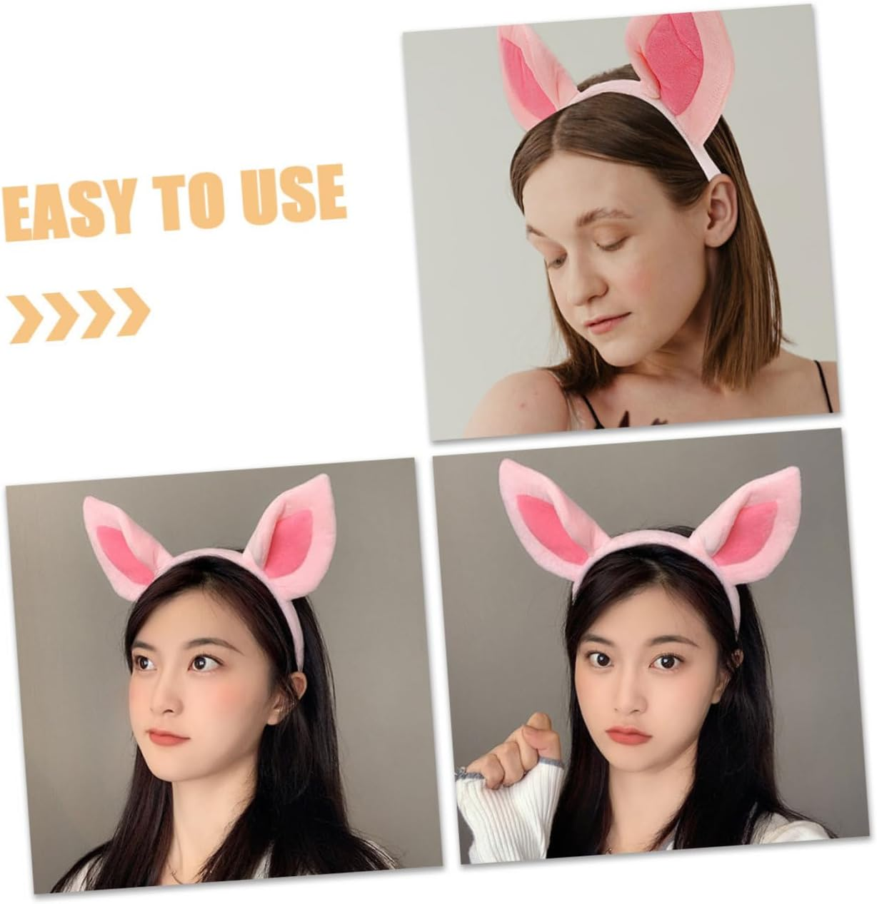 FRCOLOR 4Pcs Cute Plush Pig Ears Headband Elastic Animal Hair Hoop for Boy Girl Adults Soft Cosplay Accessory for Halloween Parties Skincare Everyday Wear image number 2
