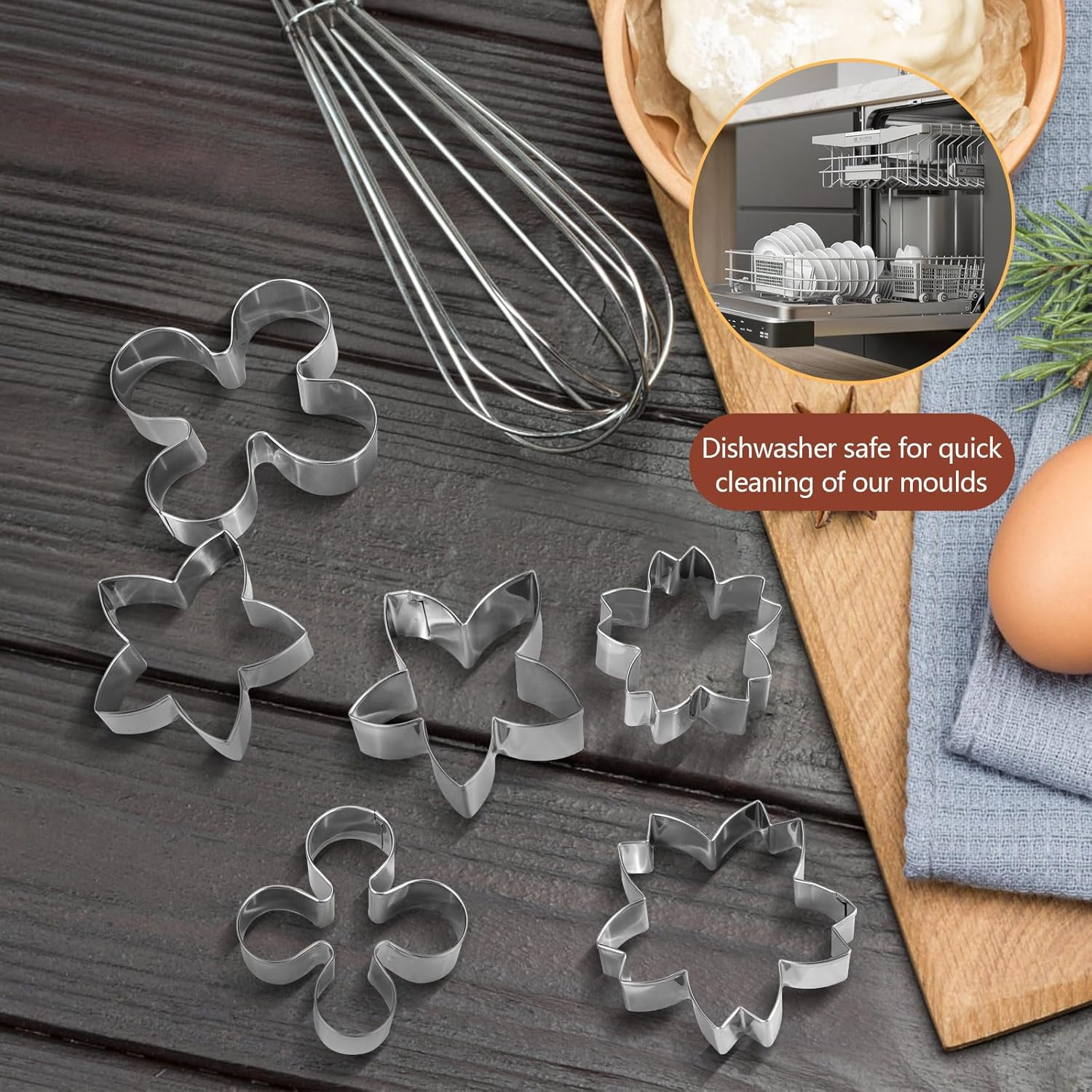 LELE LIFE 6Pcs Flower Cookie Cutter, 6.1-8.1Cm Cookie Cutters Variety Pack Stainless Steel Metal Cookie Cutter Shapes Set Kitchen Gadgets for Cookie Biscuit Sandwich Baking image number 5