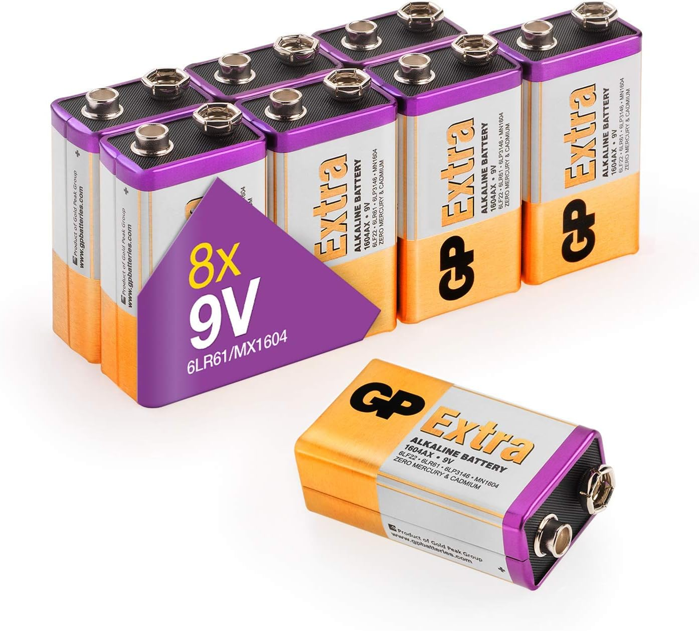 GP Batteries 9 Volt, PP3 - MN1604 &ndash; 6LR61 &ndash; 6LF22, 9V Extra Alkaline Batteries, Ideal for Toys/Remote Controls/Radio&rsquo;S/Smoke Detectors | Pack of 8 image number 5